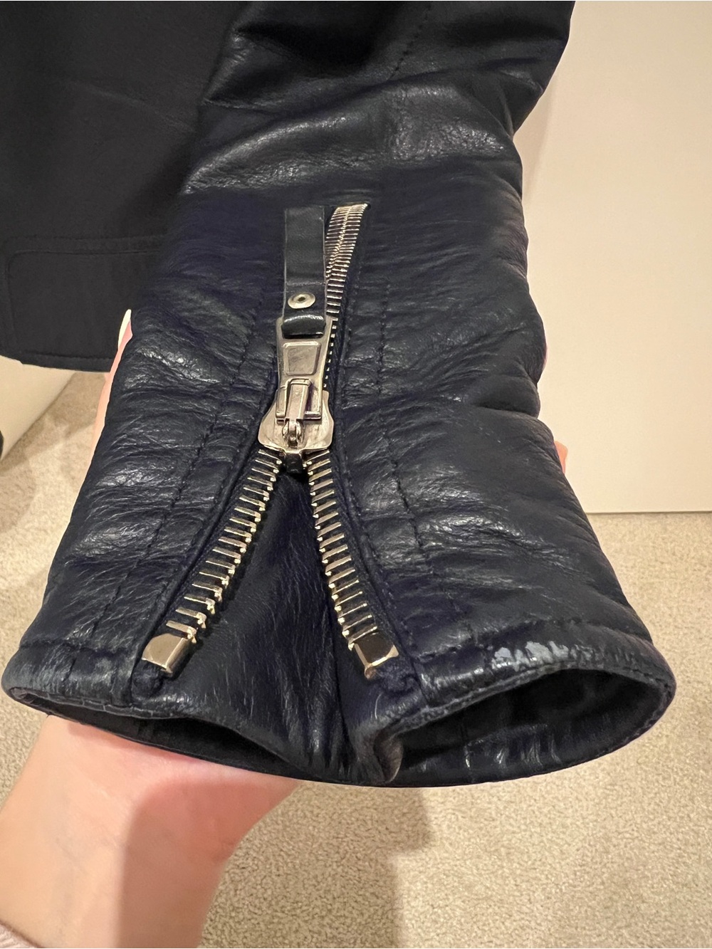Balenciaga Dark Navy Leather Moto Jacket - Picture 13 of 16